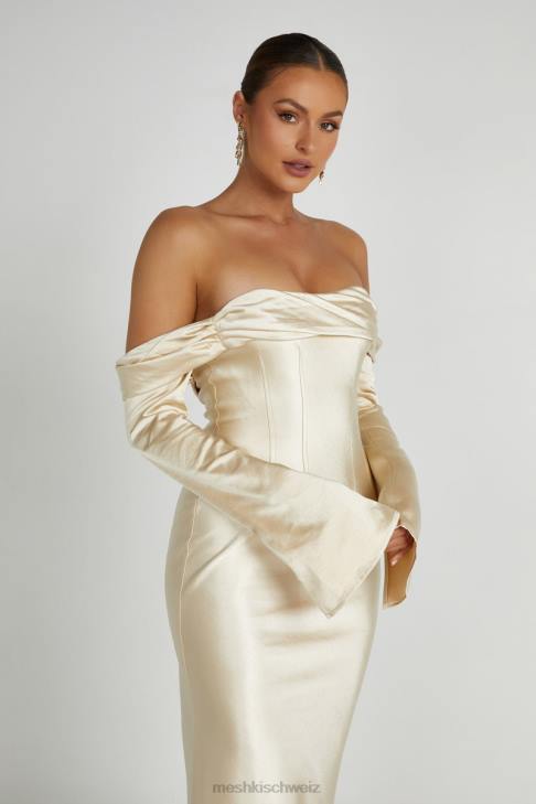 Meshki Giselle Off Shoulder Cowl Neck Maxi Dress Gold Clothing 060V120