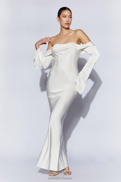 Meshki Giselle Off Shoulder Cowl Neck Maxi Dress White Clothing 060V40