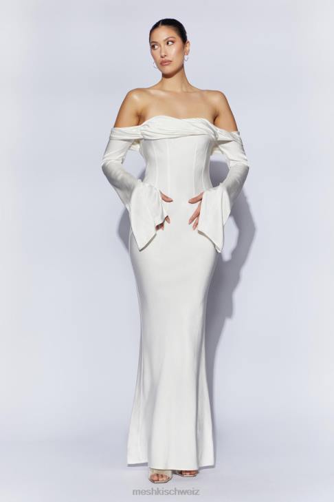 Meshki Giselle Off Shoulder Cowl Neck Maxi Dress White Clothing 060V40