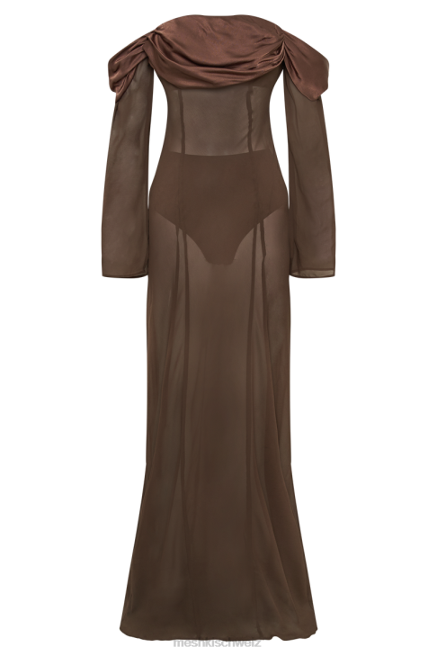 Meshki Ivanna Off Shoulder Chiffon Maxi Dress Mocha Clothing 060V51