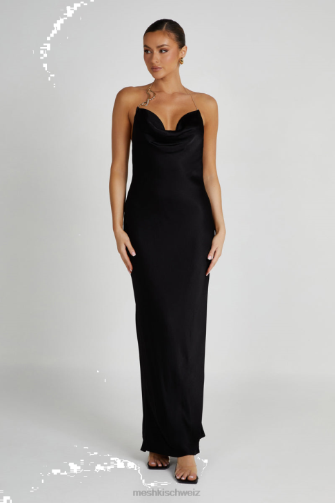 Meshki Melissa Satin Cowl Front Maxi Dress Black Clothing 060V95