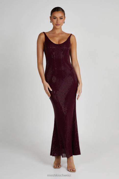 Meshki Pam Square Diamante Maxi Dress Berry Clothing 060V128