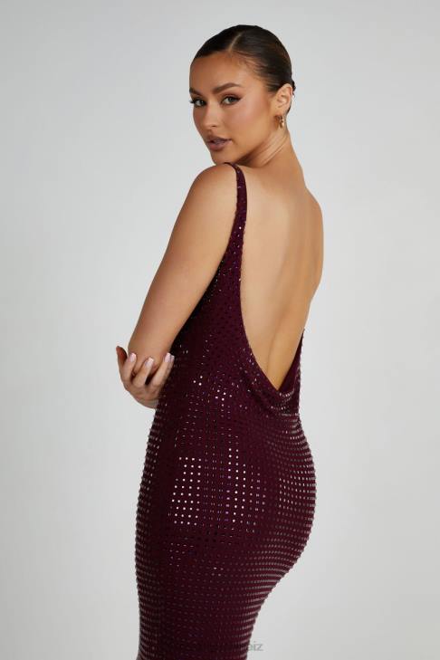 Meshki Pam Square Diamante Maxi Dress Berry Clothing 060V128