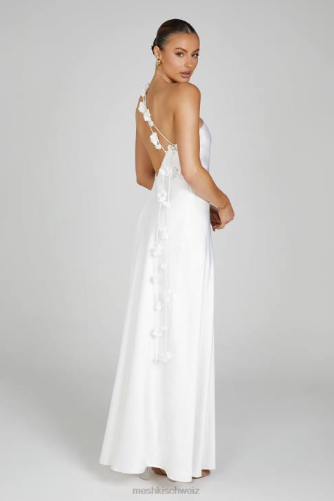 Meshki Rebecca One Shoulder Rose Maxi Dress White Clothing 060V103