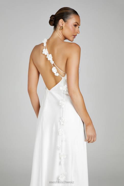 Meshki Rebecca One Shoulder Rose Maxi Dress White Clothing 060V103