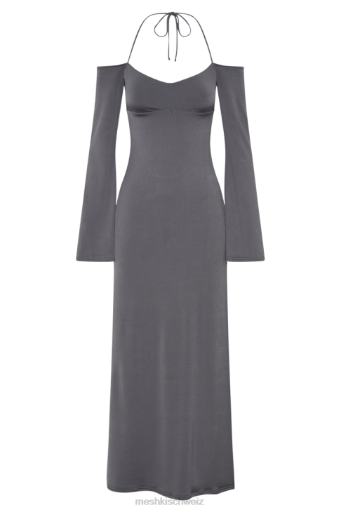 Meshki Tia Slinky Off Shoulder Maxi Dress Charcoal Clothing 060V99