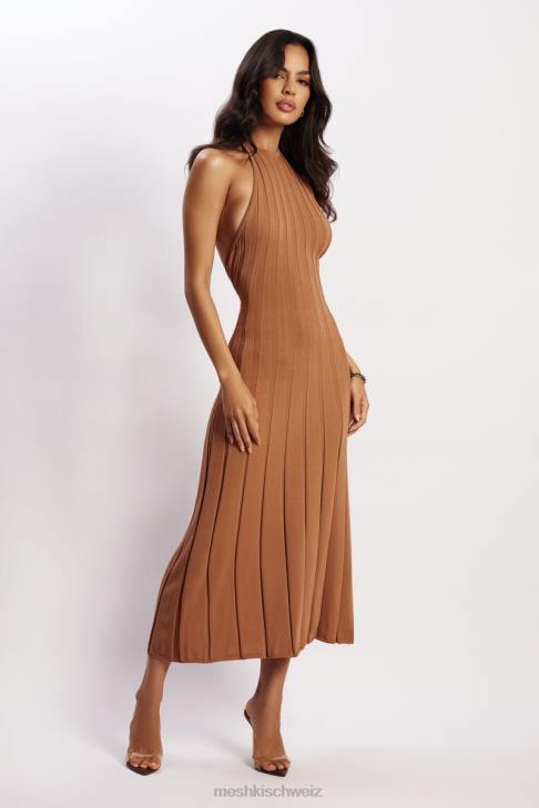 Meshki Adrienne Halter Neck Midi Dress Tan Clothing 060V114