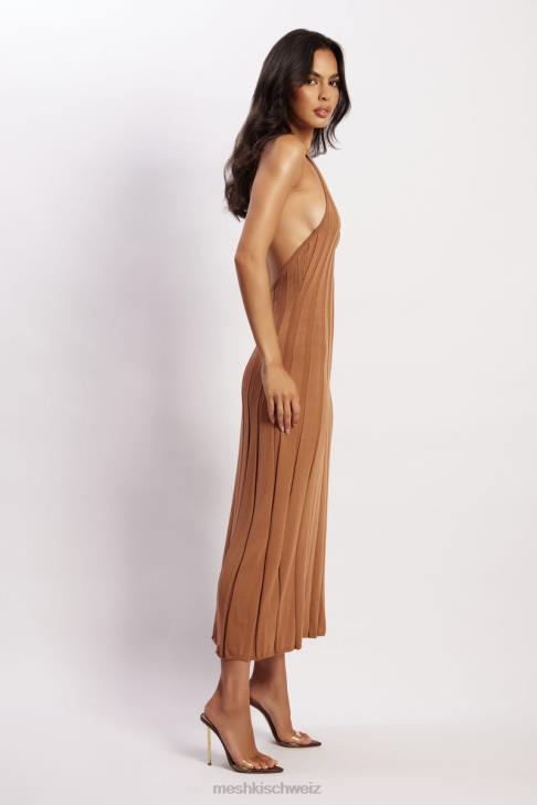 Meshki Adrienne Halter Neck Midi Dress Tan Clothing 060V114