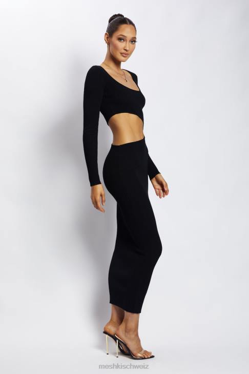 Meshki Gaia Cut Out Asymmetric Knitted Midi Dress Black Clothing 060V146