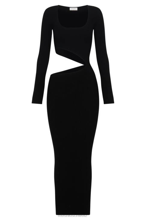 Meshki Gaia Cut Out Asymmetric Knitted Midi Dress Black Clothing 060V146
