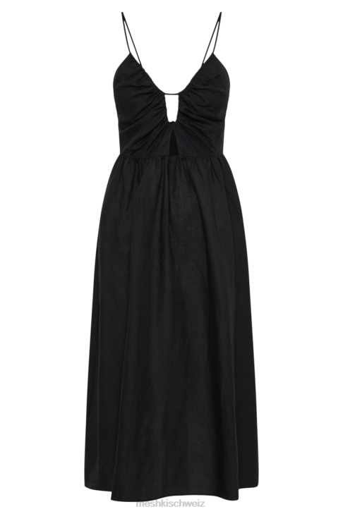 Meshki Magdelena Cut Out Linen Midi Dress Black Clothing 060V18