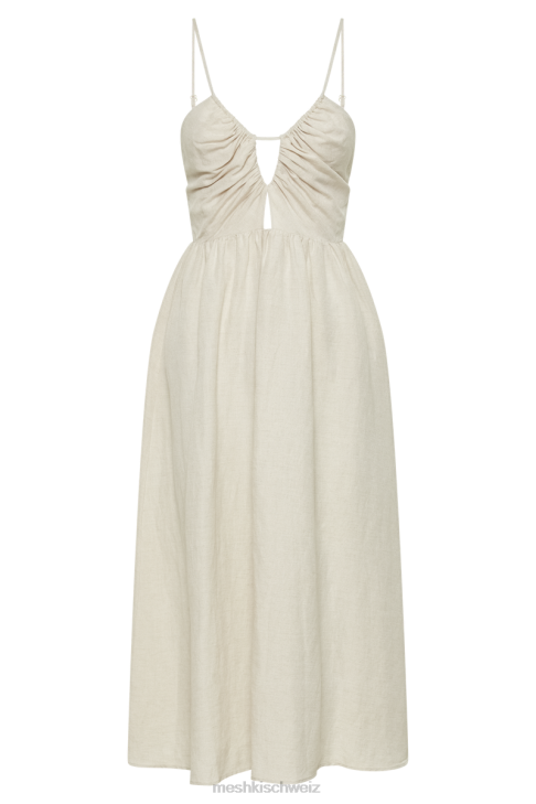 Meshki Magdelena Cut Out Linen Midi Dress Natural Clothing 060V19