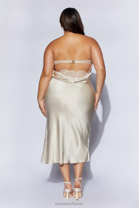 Meshki Mischa Strapless Midi Dress With Lace Detailing Champagne Clothing 060V31