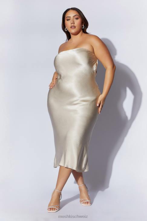 Meshki Mischa Strapless Midi Dress With Lace Detailing Champagne Clothing 060V31