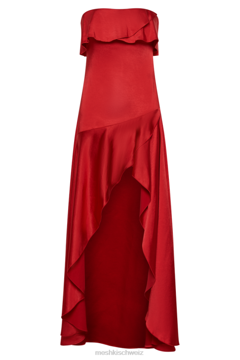 Meshki Sulianna Strapless Ruffle Midi Dress Vermilion Red Clothing 060V1