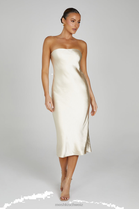 Meshki Tyler Strapless Satin Midi Dress Gold Clothing 060V91