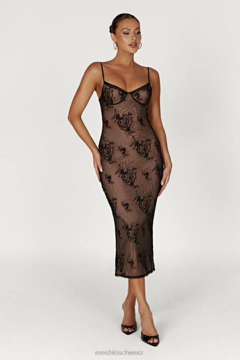 Meshki Venice Embroidered Mesh Midi Dress Black Clothing 060V115