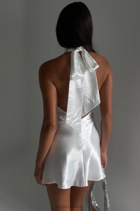 Meshki Cartia Bow Halter Mini Dress White Clothing 060V102