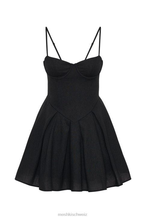 Meshki Dorinda Pleated Linen Mini Dress Black Clothing 060V5