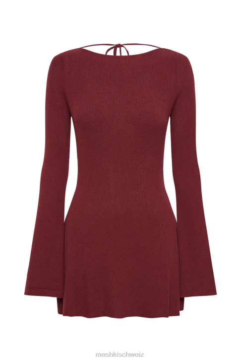 Meshki Zahra Long Sleeve Open Back Mini Knit Dress Berry Clothing 060V82