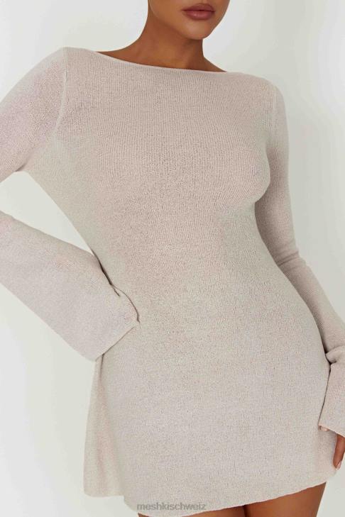 Meshki Zahra Long Sleeve Open Back Mini Knit Dress Grey Clothing 060V153