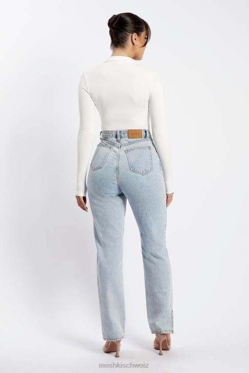 Meshki Belle Langarm-Body mit Kragen Weiß Kleidung 060V950