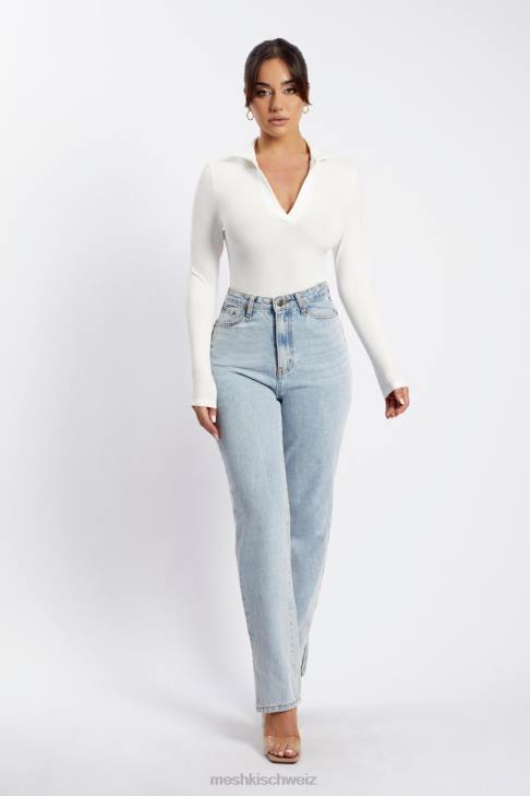 Meshki Belle Langarm-Body mit Kragen Weiß Kleidung 060V950