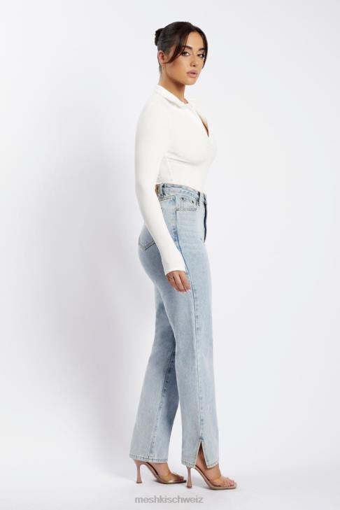 Meshki Belle Langarm-Body mit Kragen Weiß Kleidung 060V950