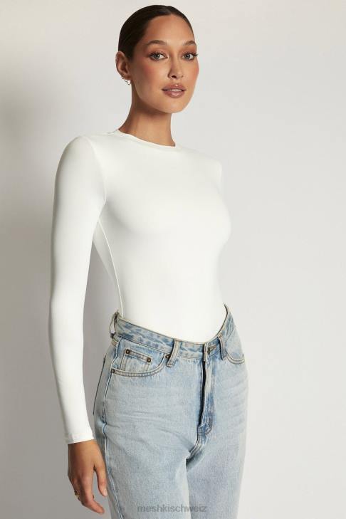 Meshki Delilah Langarm-Body mit Rundhalsausschnitt Weiß Kleidung 060V968