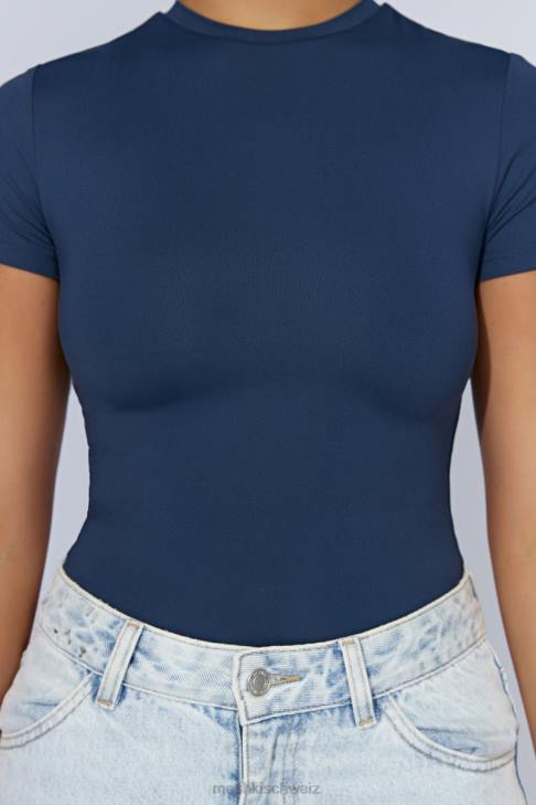 Meshki Francesca Kurzarm-Body mit Rundhalsausschnitt Mitternachtsmarine Kleidung 060V949