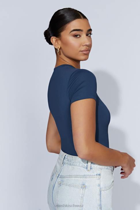 Meshki Francesca Kurzarm-Body mit Rundhalsausschnitt Mitternachtsmarine Kleidung 060V949