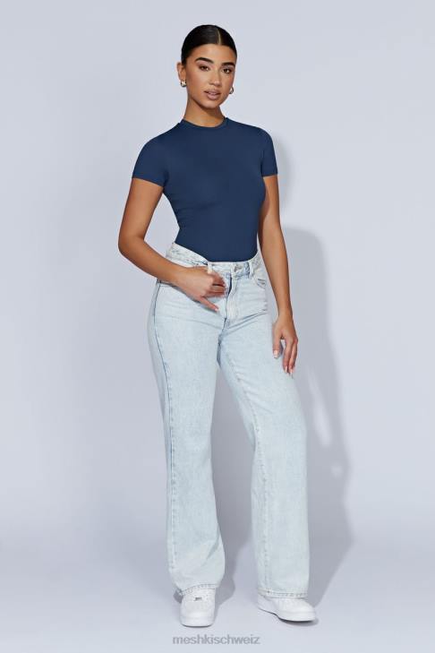 Meshki Francesca Kurzarm-Body mit Rundhalsausschnitt Mitternachtsmarine Kleidung 060V949