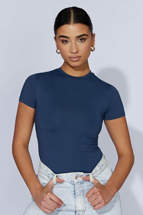 Meshki Francesca Kurzarm-Body mit Rundhalsausschnitt Mitternachtsmarine Kleidung 060V949