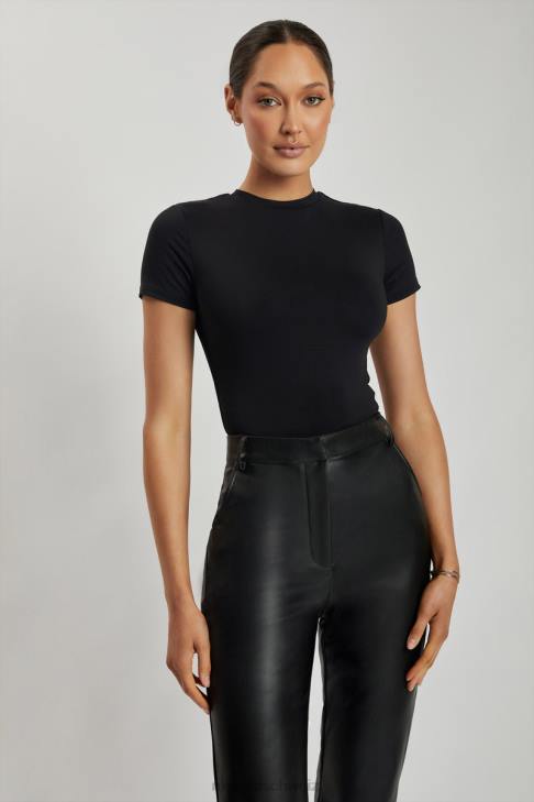 Meshki Francesca Kurzarm-Body mit Rundhalsausschnitt Schwarz Kleidung 060V962