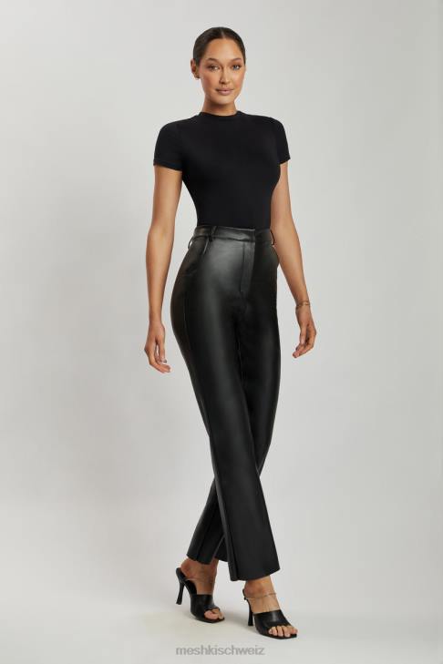 Meshki Francesca Kurzarm-Body mit Rundhalsausschnitt Schwarz Kleidung 060V962