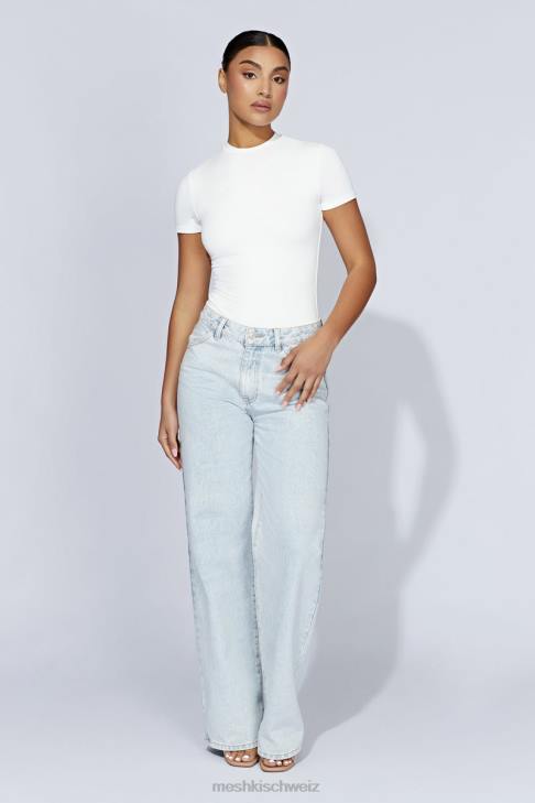 Meshki Francesca Kurzarm-Body mit Rundhalsausschnitt Weiß Kleidung 060V964