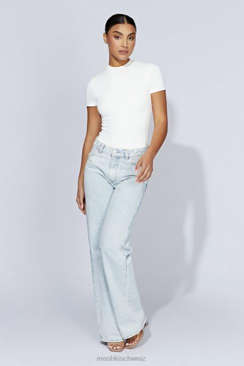 Meshki Francesca Kurzarm-Body mit Rundhalsausschnitt Weiß Kleidung 060V964