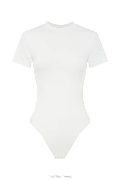 Meshki Francesca Kurzarm-Body mit Rundhalsausschnitt Weiß Kleidung 060V964