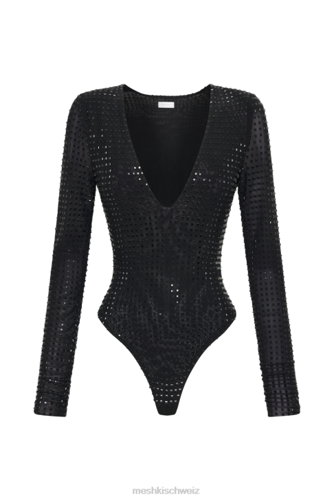 Meshki Keenan-Body mit quadratischem Strassbesatz Schwarz Kleidung 060V790