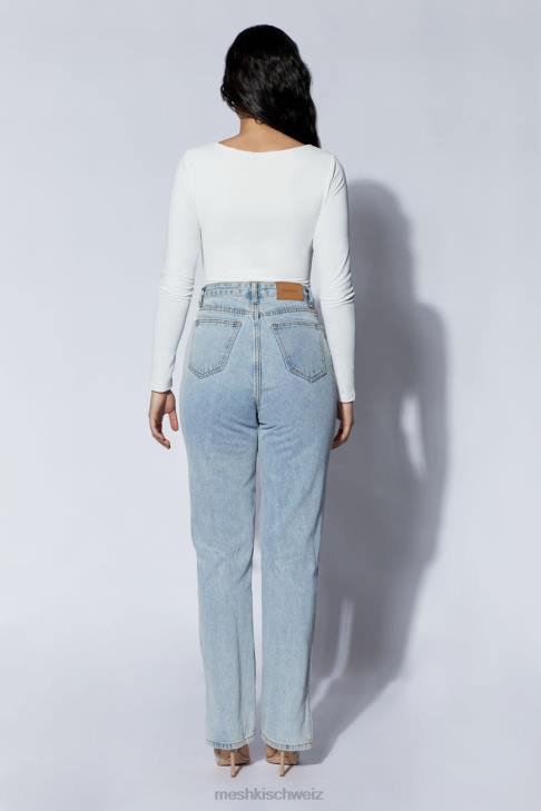 Meshki NIA Langarm-Body mit V-Ausschnitt Weiß Kleidung 060V948