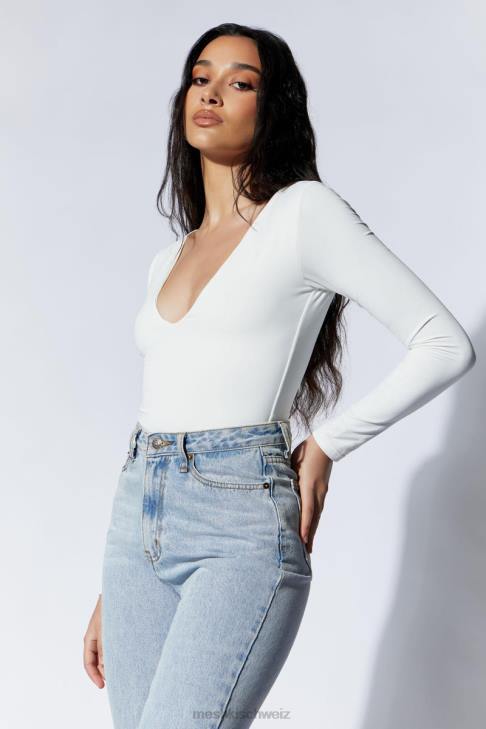 Meshki NIA Langarm-Body mit V-Ausschnitt Weiß Kleidung 060V948