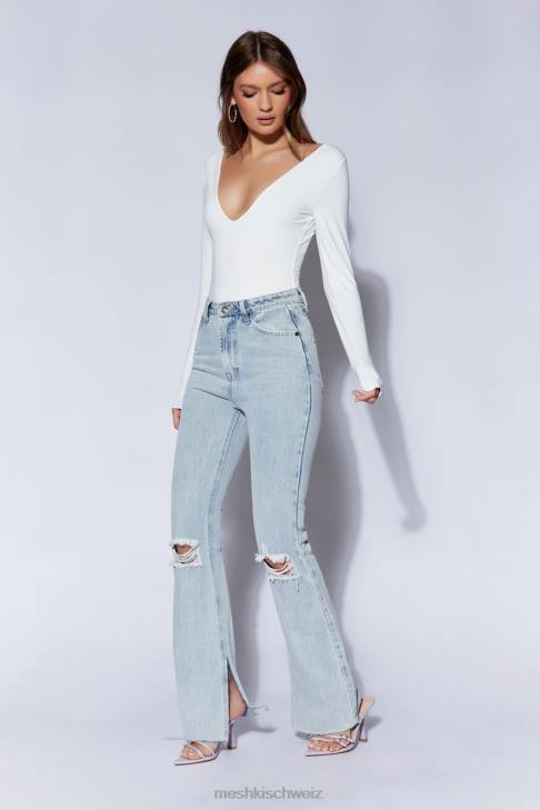 Meshki NIA Langarm-Body mit V-Ausschnitt Weiß Kleidung 060V948