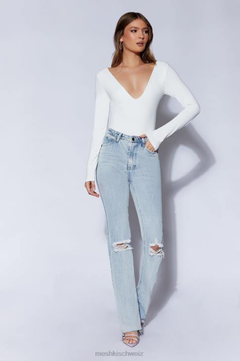 Meshki NIA Langarm-Body mit V-Ausschnitt Weiß Kleidung 060V948