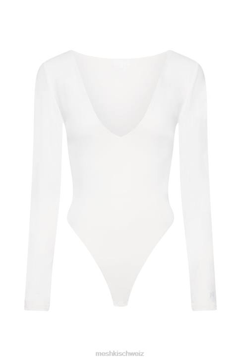 Meshki NIA Langarm-Body mit V-Ausschnitt Weiß Kleidung 060V948