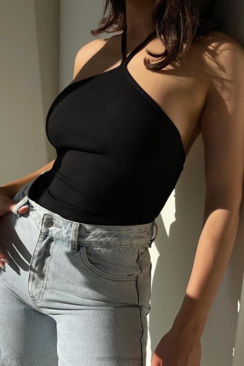 Meshki Neckholder-Body aus Rippstrick von Arden Schwarz Kleidung 060V979