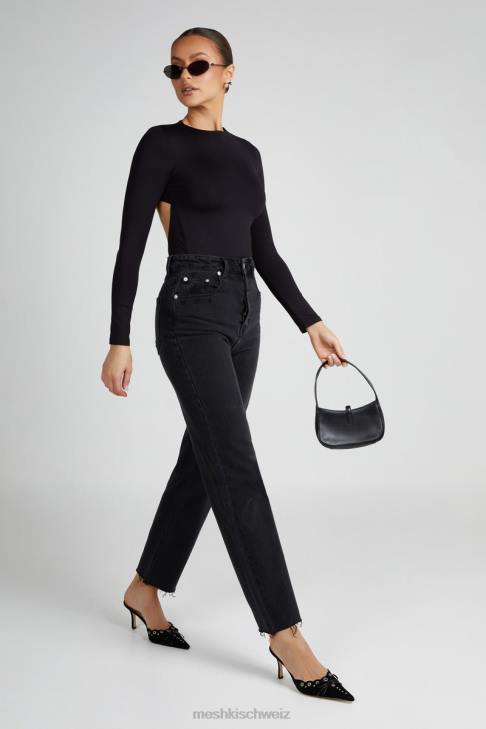 Meshki Wrenley recycelter langärmliger Body mit Cut-Outs Schwarz Kleidung 060V836