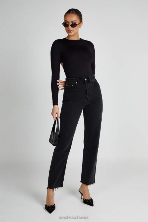 Meshki Wrenley recycelter langärmliger Body mit Cut-Outs Schwarz Kleidung 060V836