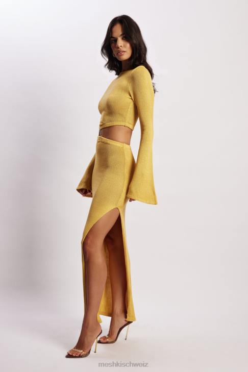 Meshki Anna Strickkleid mit ausgestellten Ärmeln Gelb Kleidung 060V356