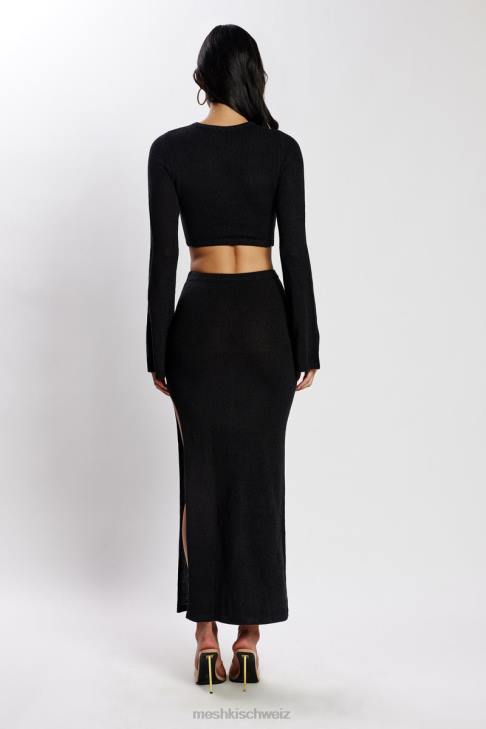 Meshki Anna Strickkleid mit ausgestellten Ärmeln Schwarz Kleidung 060V327