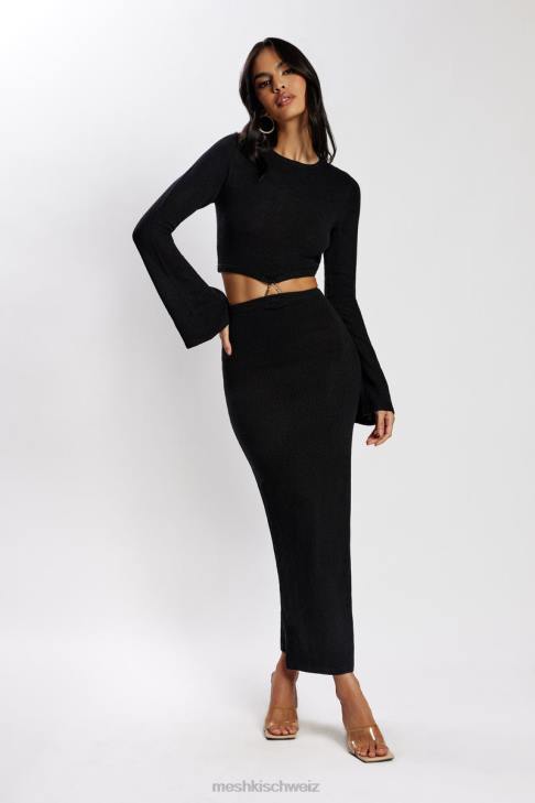 Meshki Anna Strickkleid mit ausgestellten Ärmeln Schwarz Kleidung 060V327